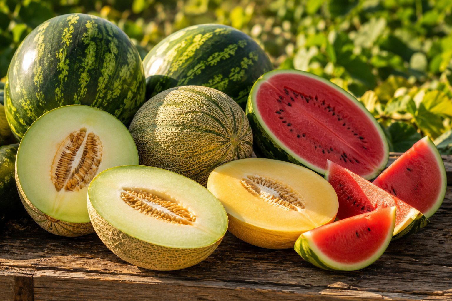 Campo de melones y sandías en verano mediterráneo