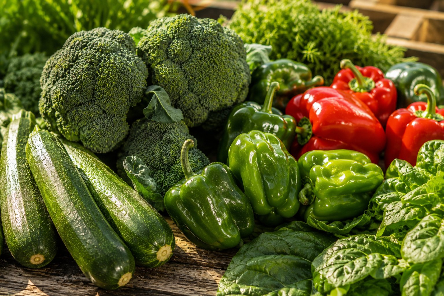 Brócoli y hortalizas en campo, temporada de cosecha